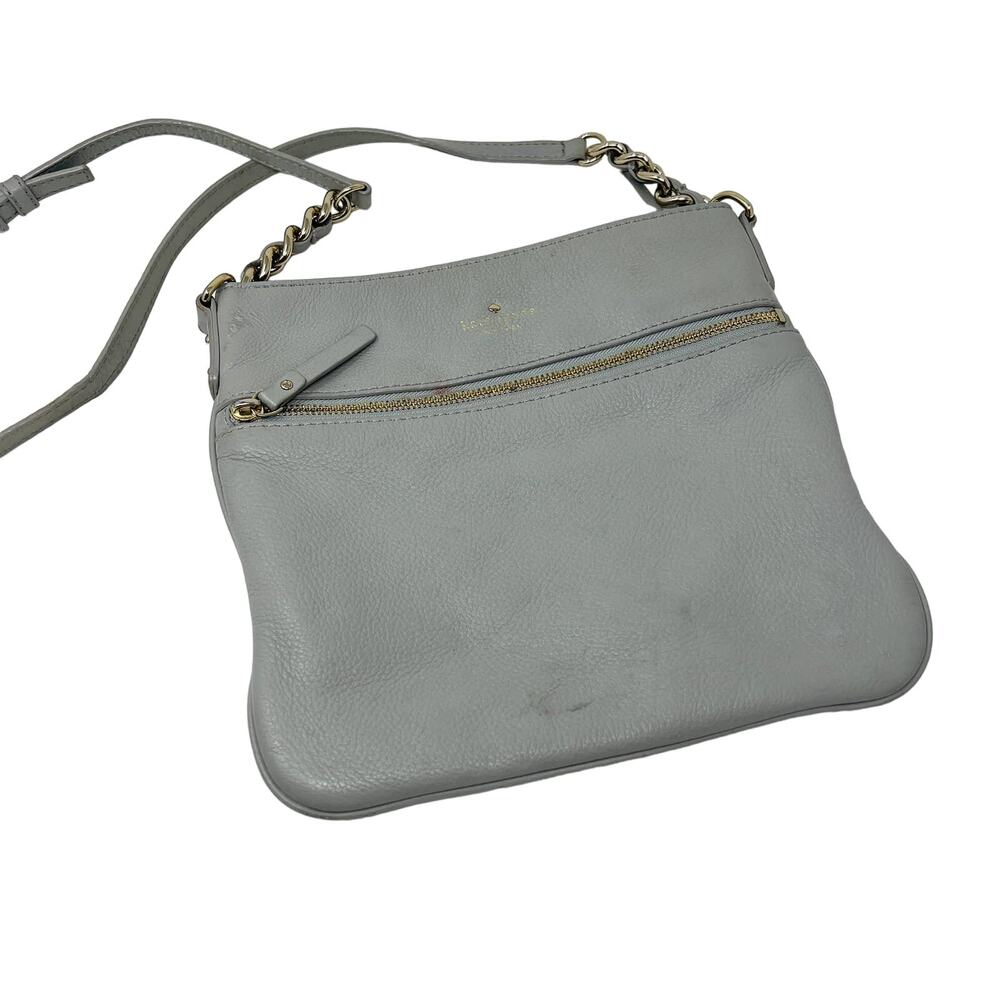 Kate Spade Pebble Leather Shoulder Bag Zip Top Chain Detail Grey